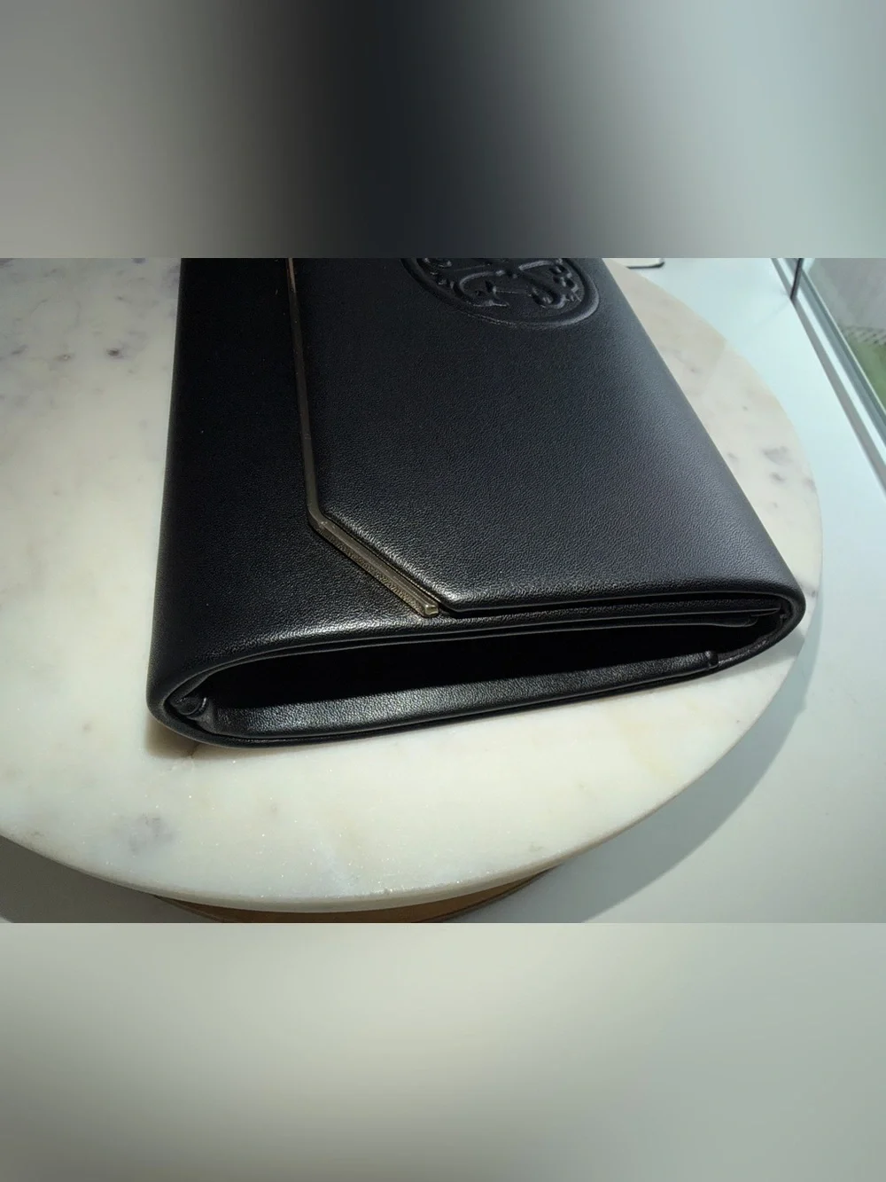 Christian Lacroix Black Envelope Clutch with Gold Trim